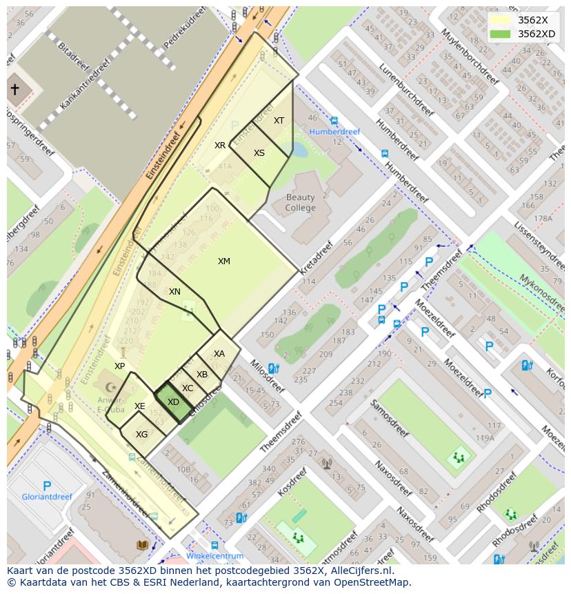 Afbeelding van het postcodegebied 3562 XD op de kaart.
