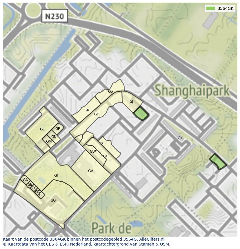Afbeelding van het postcodegebied 3564 GK op de kaart.