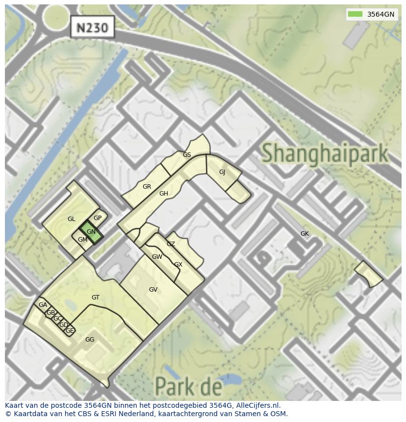 Afbeelding van het postcodegebied 3564 GN op de kaart.