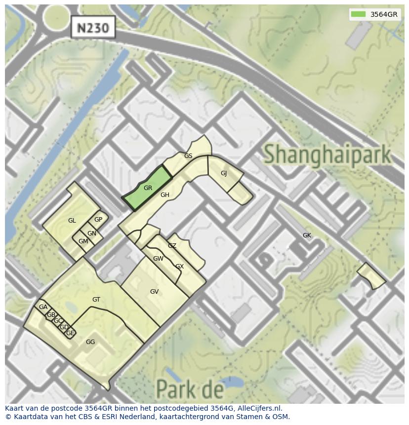 Afbeelding van het postcodegebied 3564 GR op de kaart.