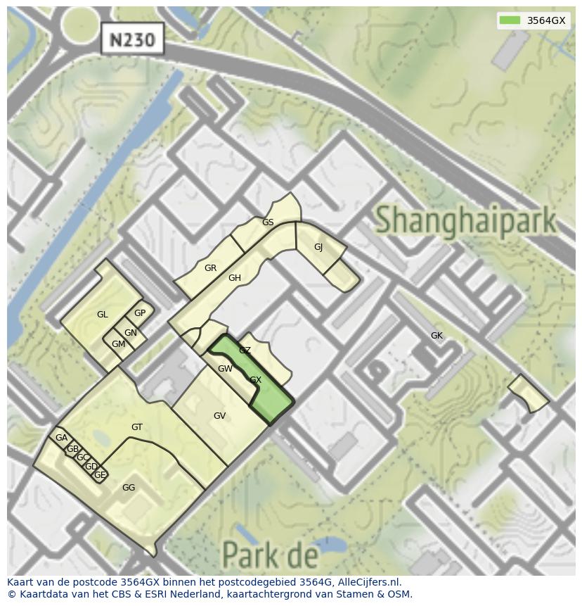 Afbeelding van het postcodegebied 3564 GX op de kaart.