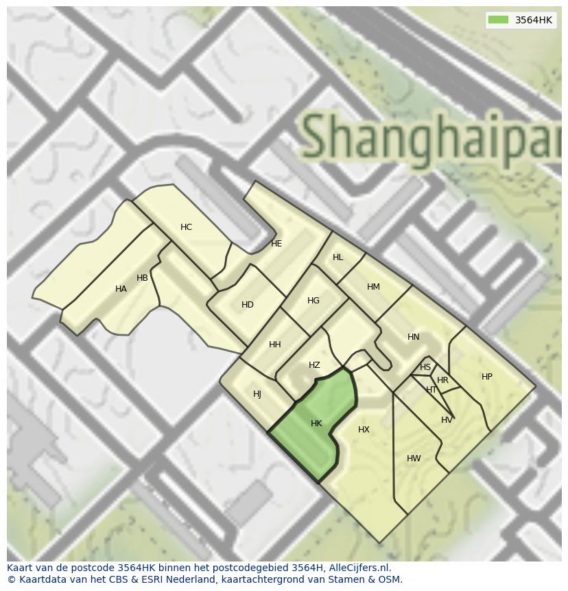 Afbeelding van het postcodegebied 3564 HK op de kaart.