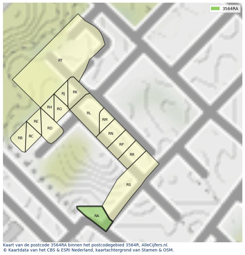 Afbeelding van het postcodegebied 3564 RA op de kaart.