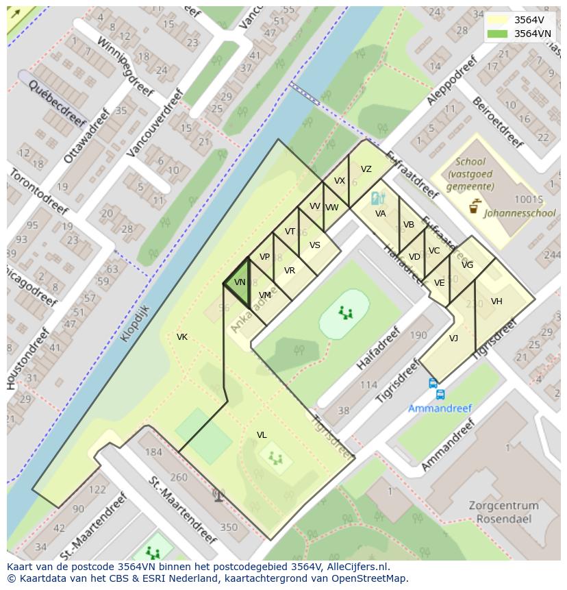 Afbeelding van het postcodegebied 3564 VN op de kaart.