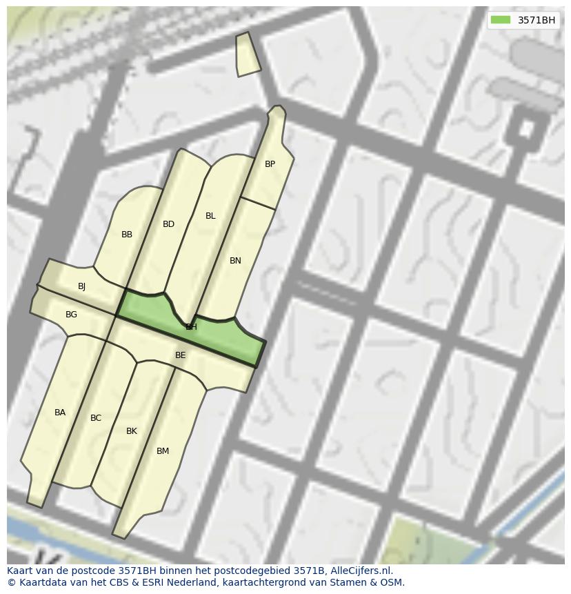 Afbeelding van het postcodegebied 3571 BH op de kaart.