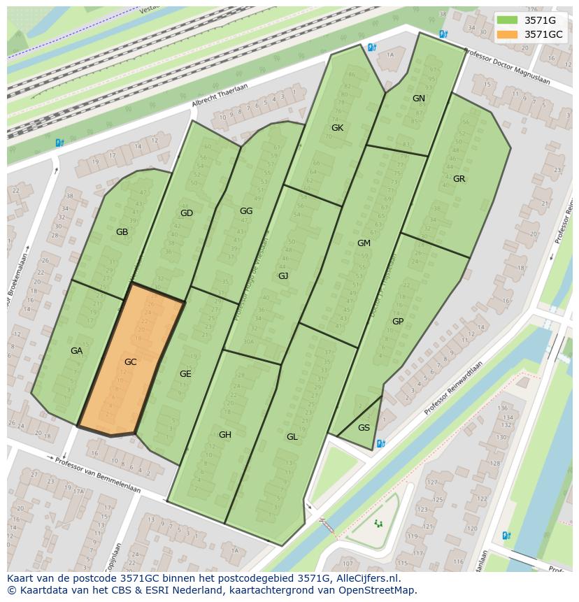 Afbeelding van het postcodegebied 3571 GC op de kaart.