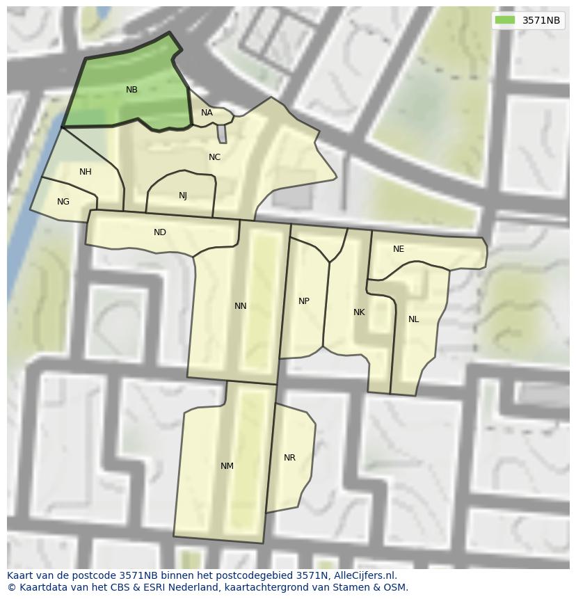 Afbeelding van het postcodegebied 3571 NB op de kaart.