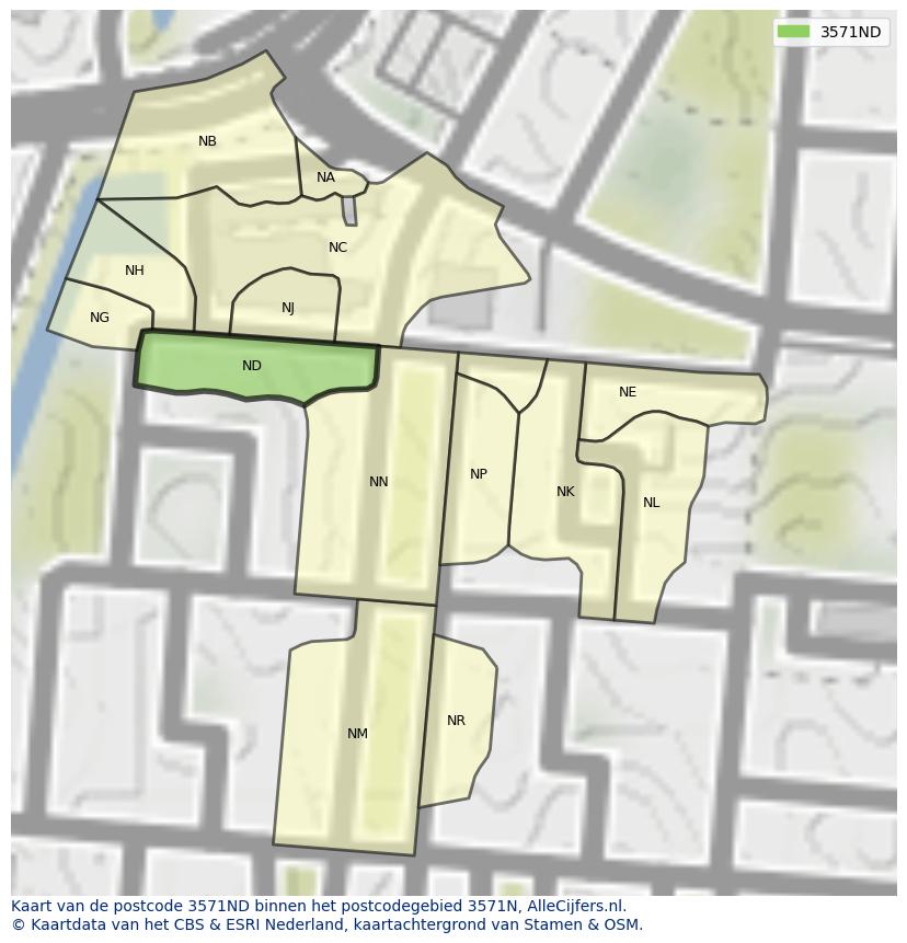 Afbeelding van het postcodegebied 3571 ND op de kaart.