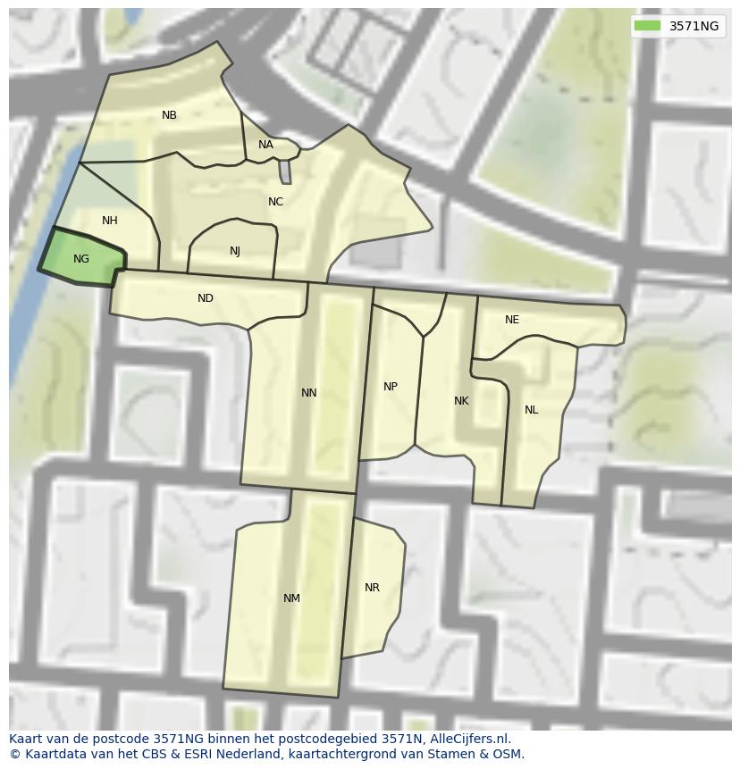 Afbeelding van het postcodegebied 3571 NG op de kaart.