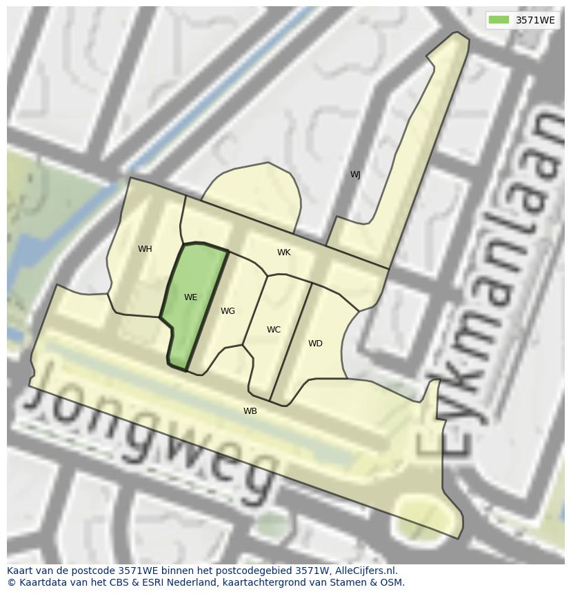 Afbeelding van het postcodegebied 3571 WE op de kaart.