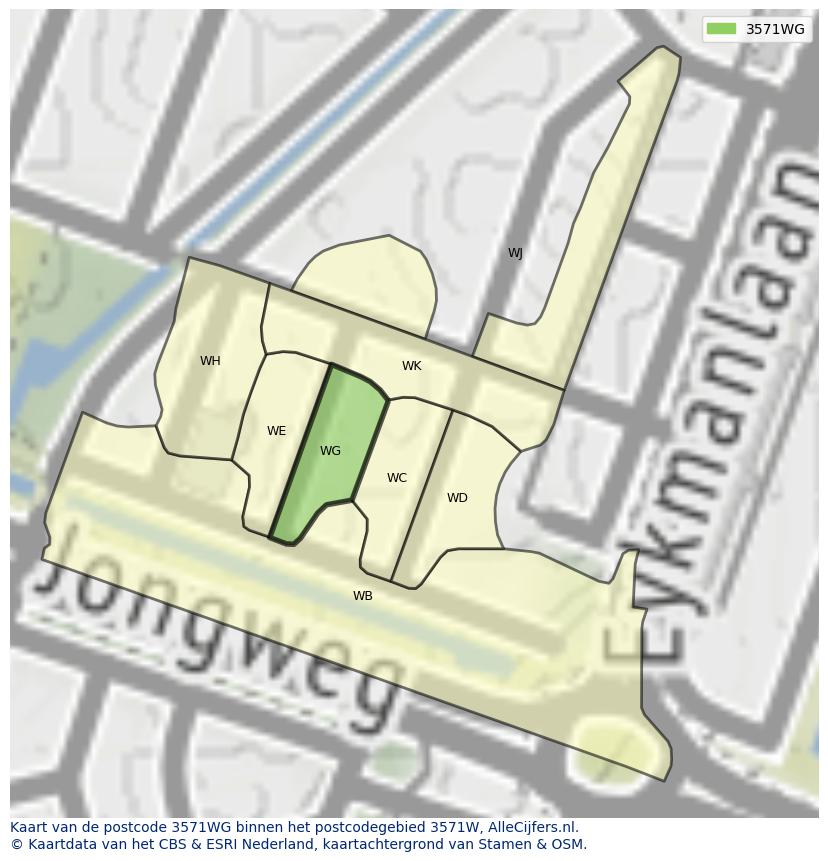 Afbeelding van het postcodegebied 3571 WG op de kaart.