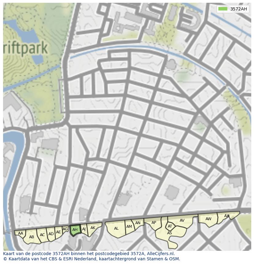 Afbeelding van het postcodegebied 3572 AH op de kaart.