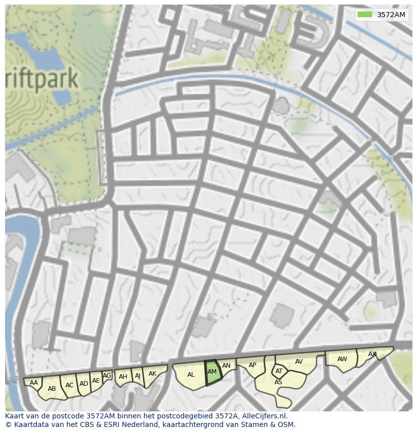 Afbeelding van het postcodegebied 3572 AM op de kaart.
