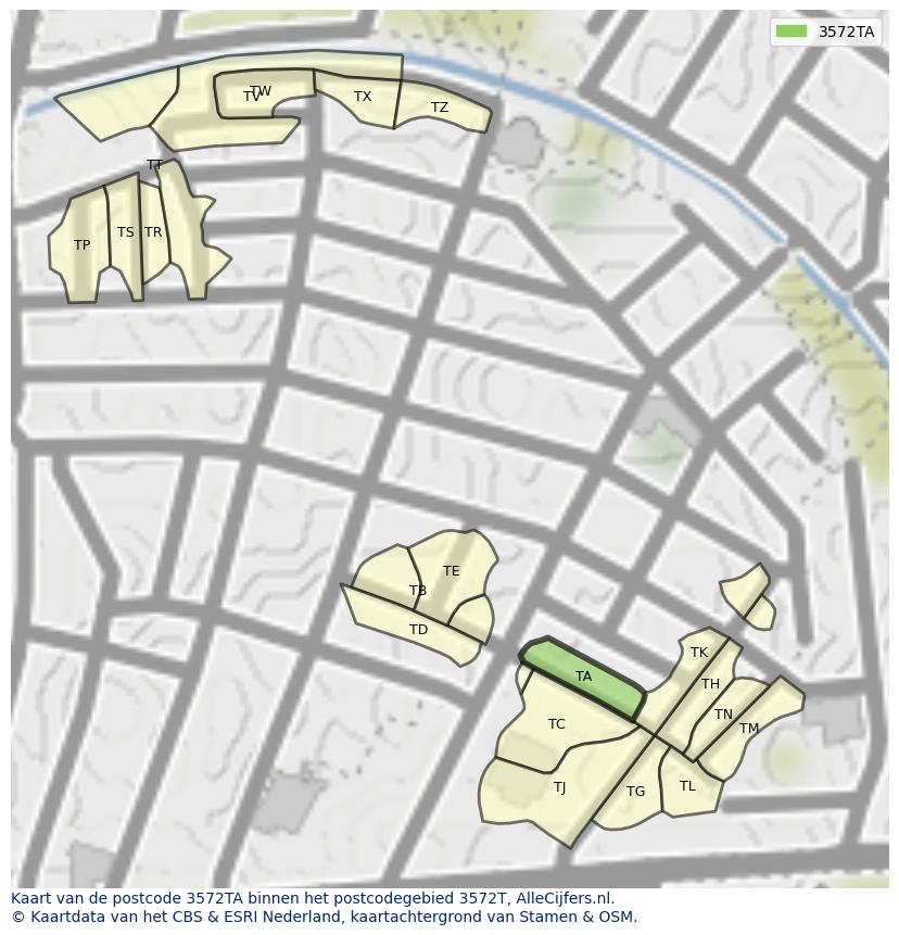 Afbeelding van het postcodegebied 3572 TA op de kaart.