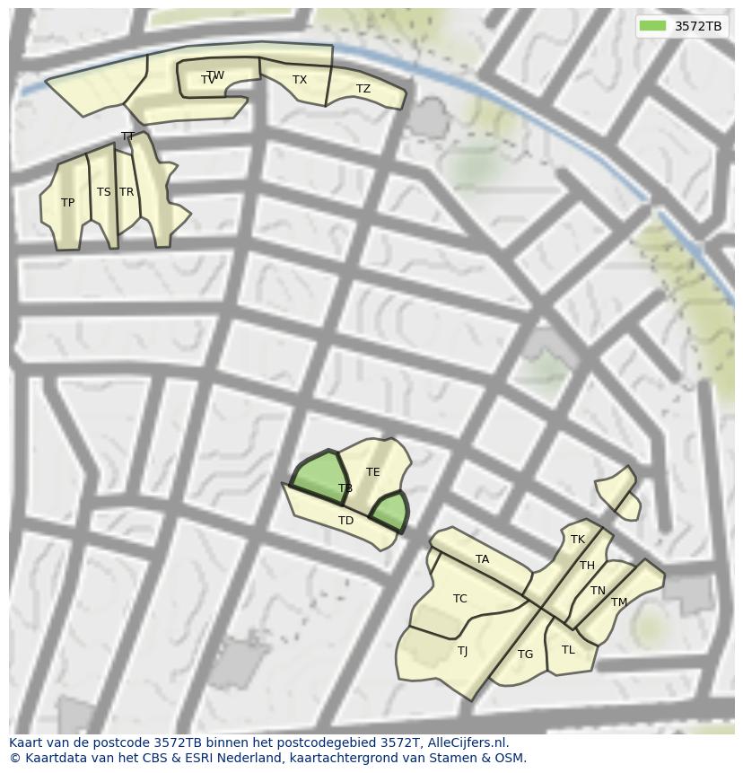 Afbeelding van het postcodegebied 3572 TB op de kaart.