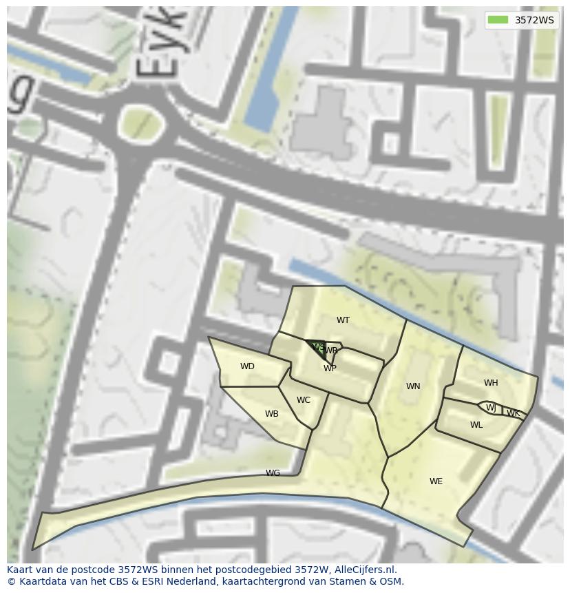 Afbeelding van het postcodegebied 3572 WS op de kaart.