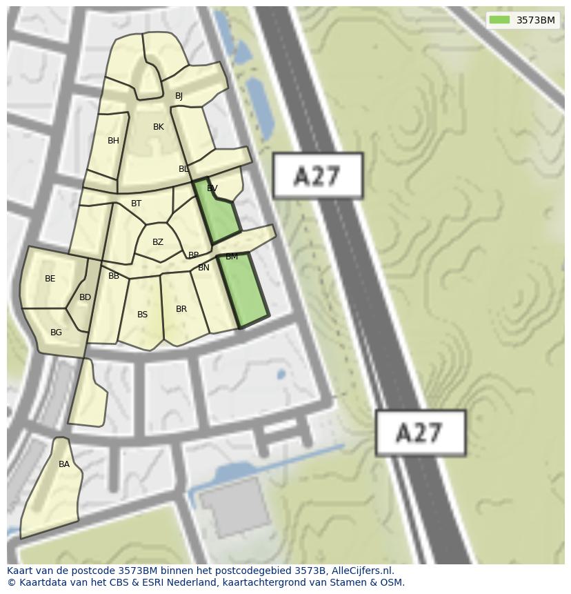 Afbeelding van het postcodegebied 3573 BM op de kaart.