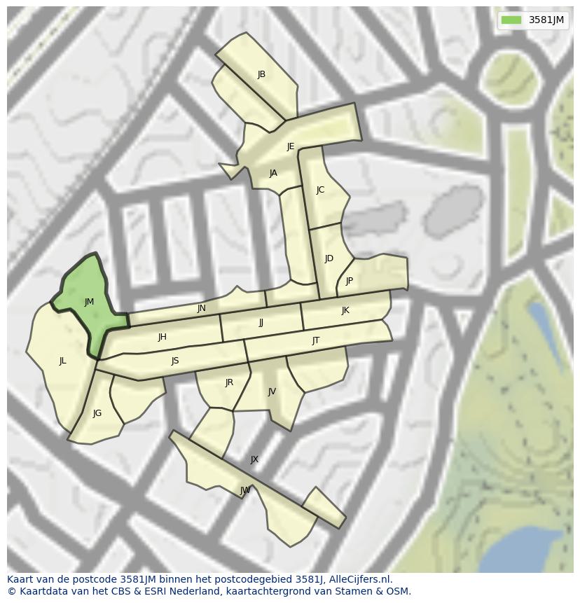 Afbeelding van het postcodegebied 3581 JM op de kaart.
