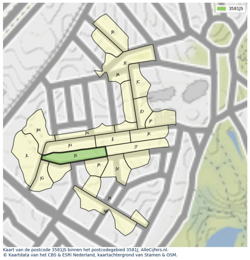 Afbeelding van het postcodegebied 3581 JS op de kaart.