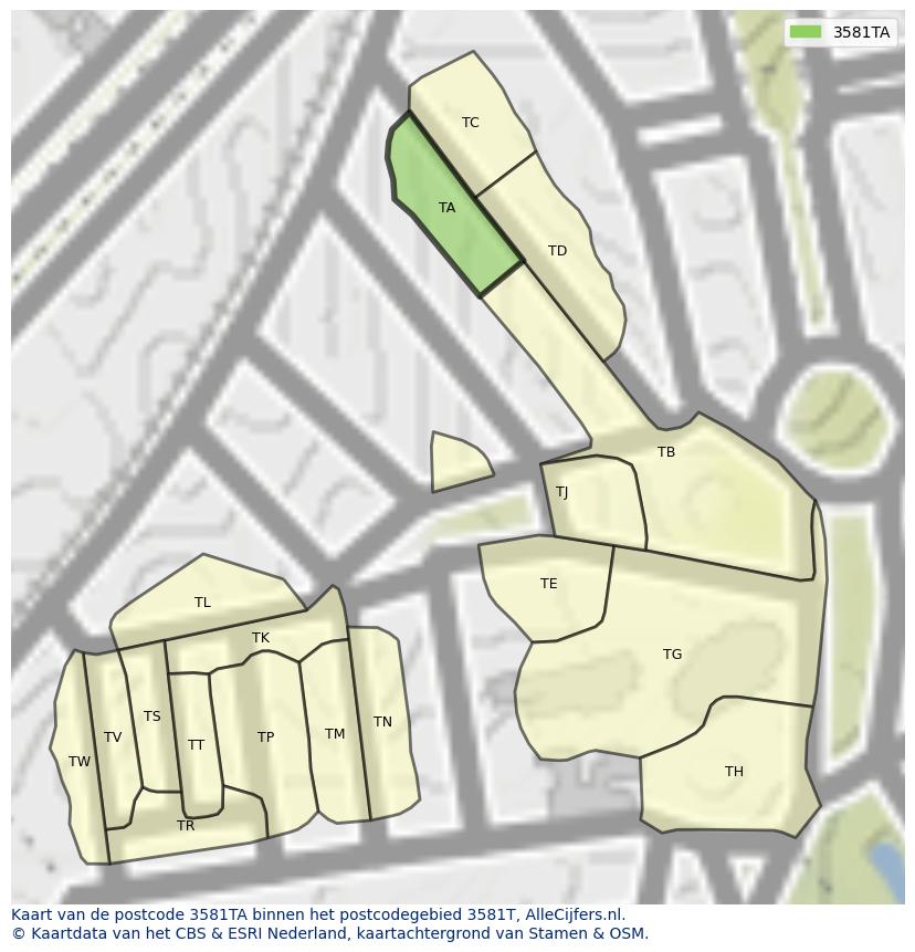 Afbeelding van het postcodegebied 3581 TA op de kaart.