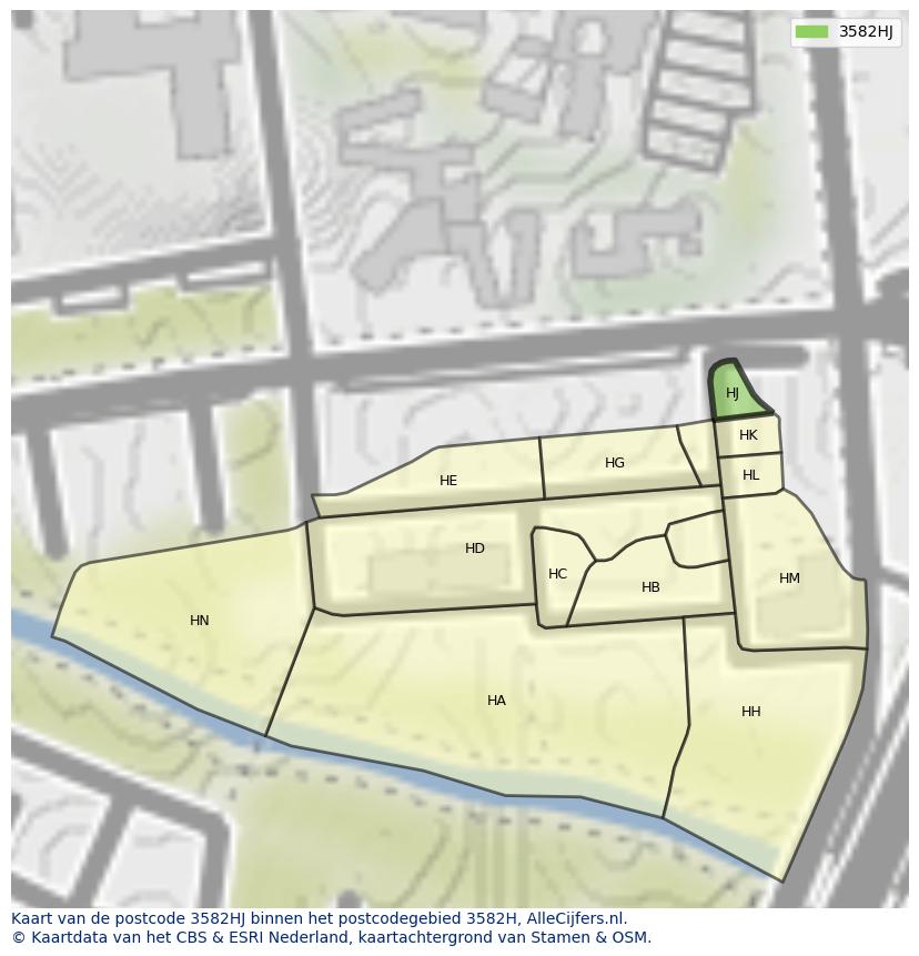 Afbeelding van het postcodegebied 3582 HJ op de kaart.