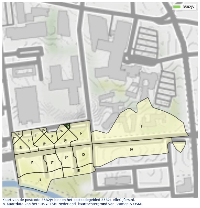 Afbeelding van het postcodegebied 3582 JV op de kaart.