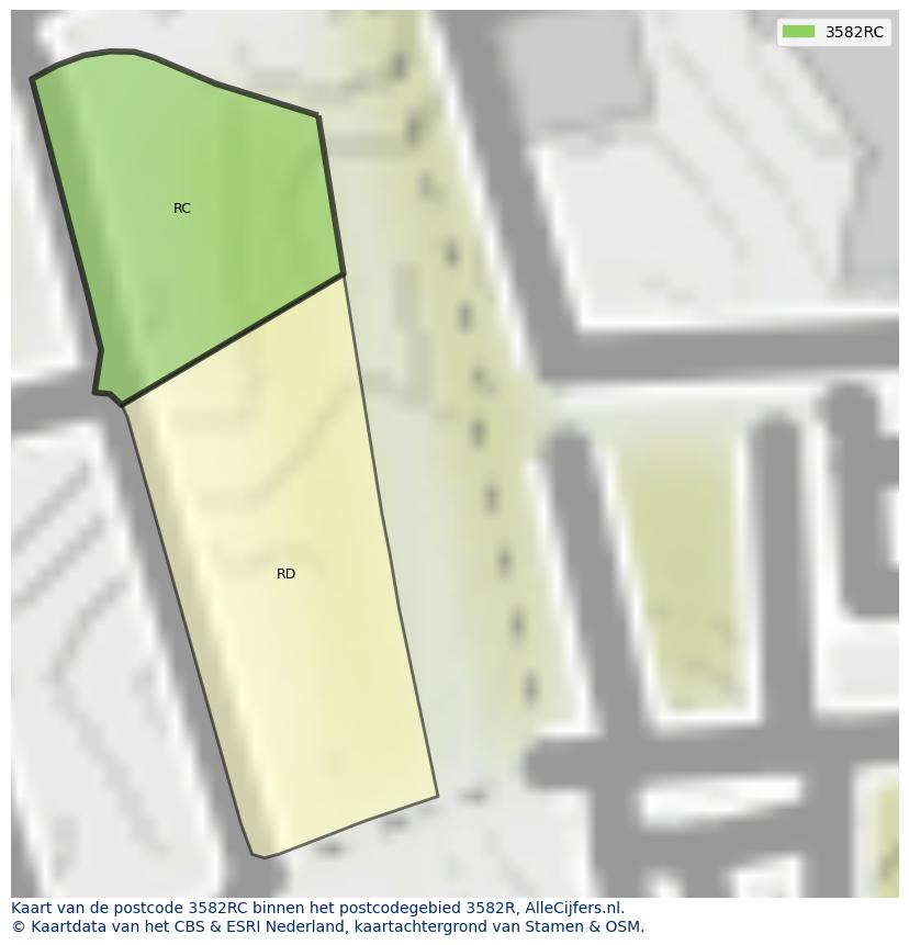 Afbeelding van het postcodegebied 3582 RC op de kaart.