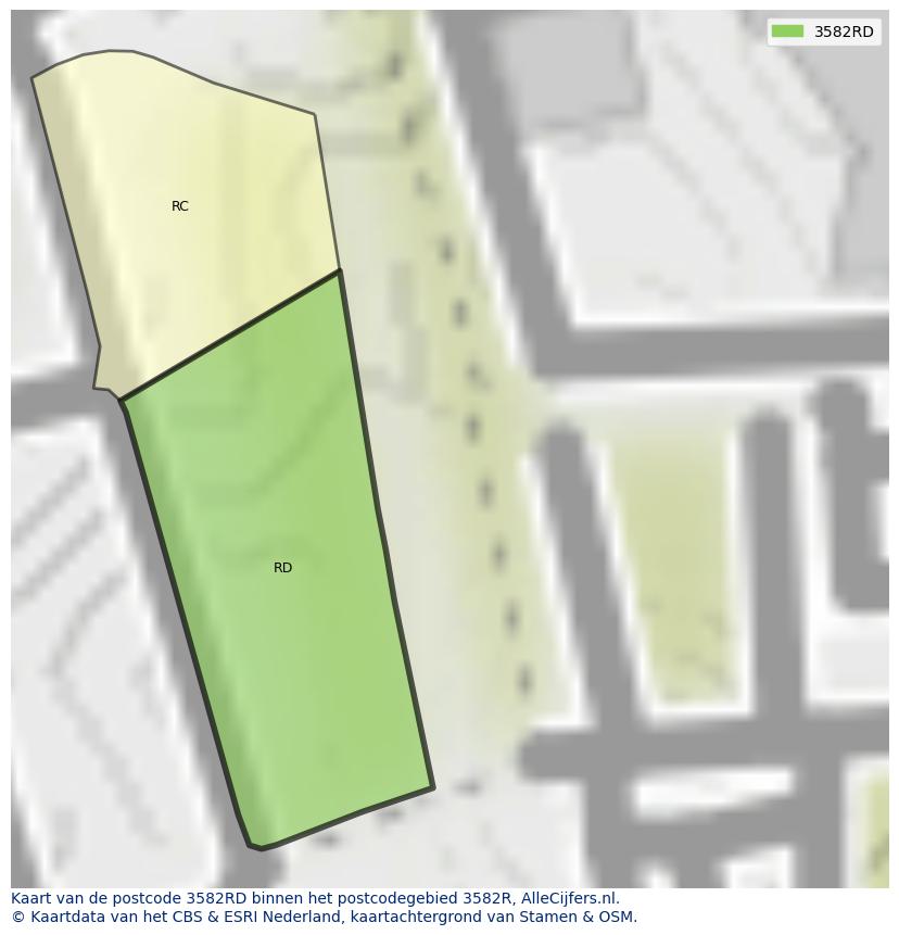 Afbeelding van het postcodegebied 3582 RD op de kaart.