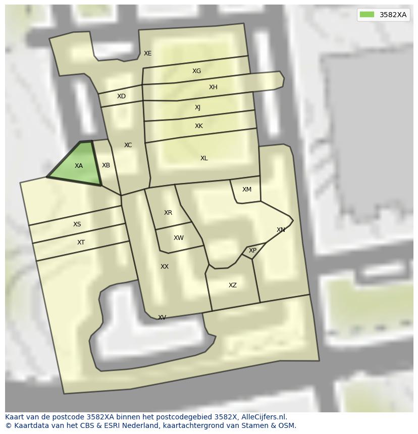 Afbeelding van het postcodegebied 3582 XA op de kaart.