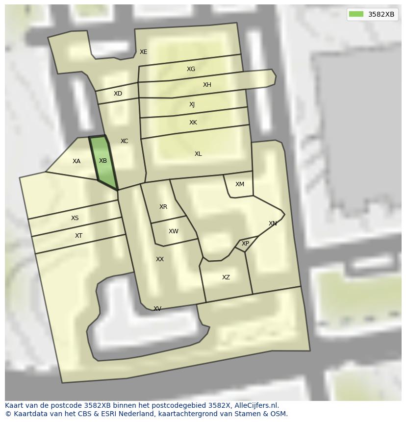 Afbeelding van het postcodegebied 3582 XB op de kaart.
