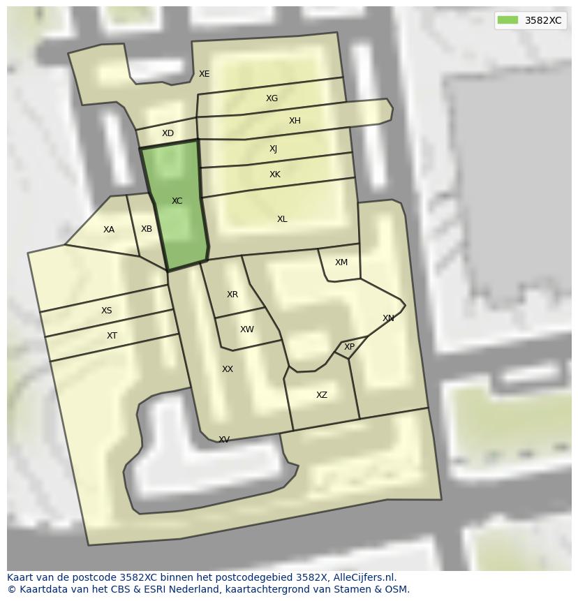Afbeelding van het postcodegebied 3582 XC op de kaart.