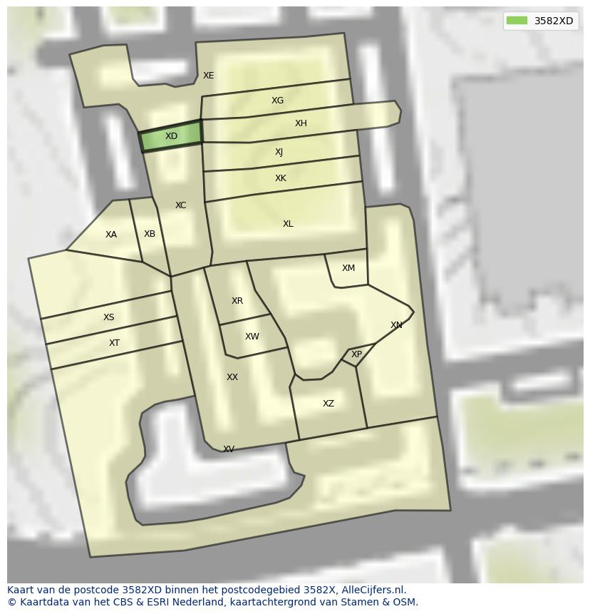 Afbeelding van het postcodegebied 3582 XD op de kaart.