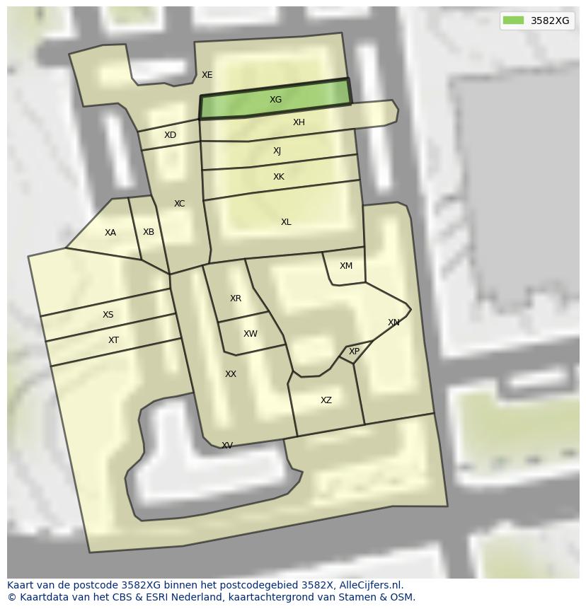 Afbeelding van het postcodegebied 3582 XG op de kaart.