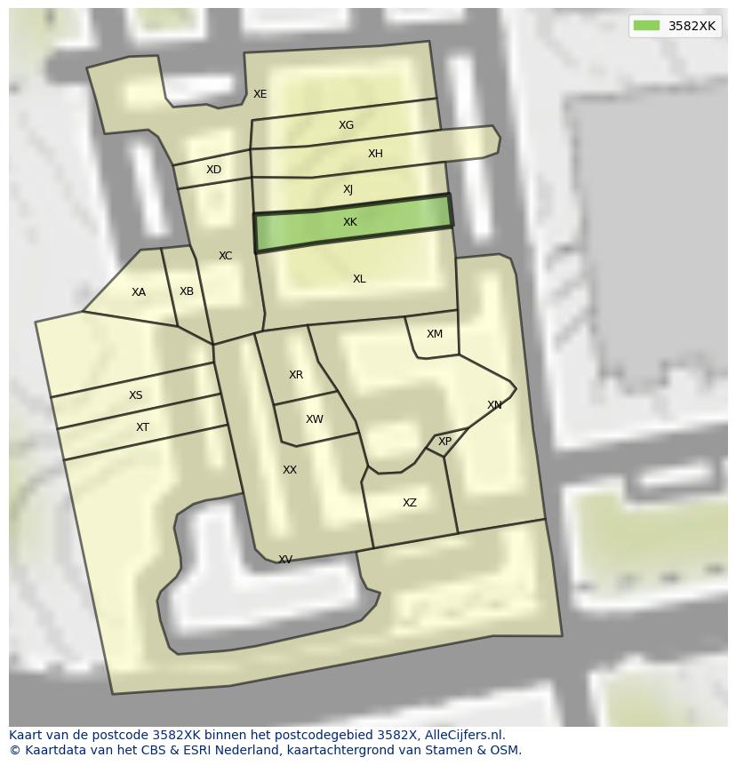 Afbeelding van het postcodegebied 3582 XK op de kaart.