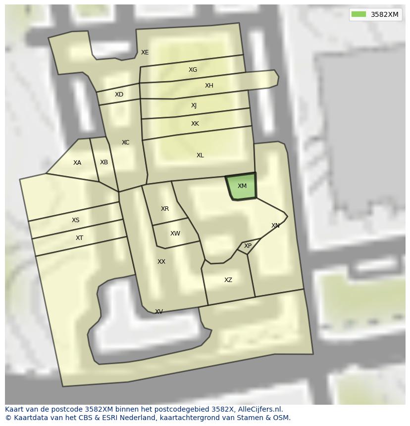 Afbeelding van het postcodegebied 3582 XM op de kaart.