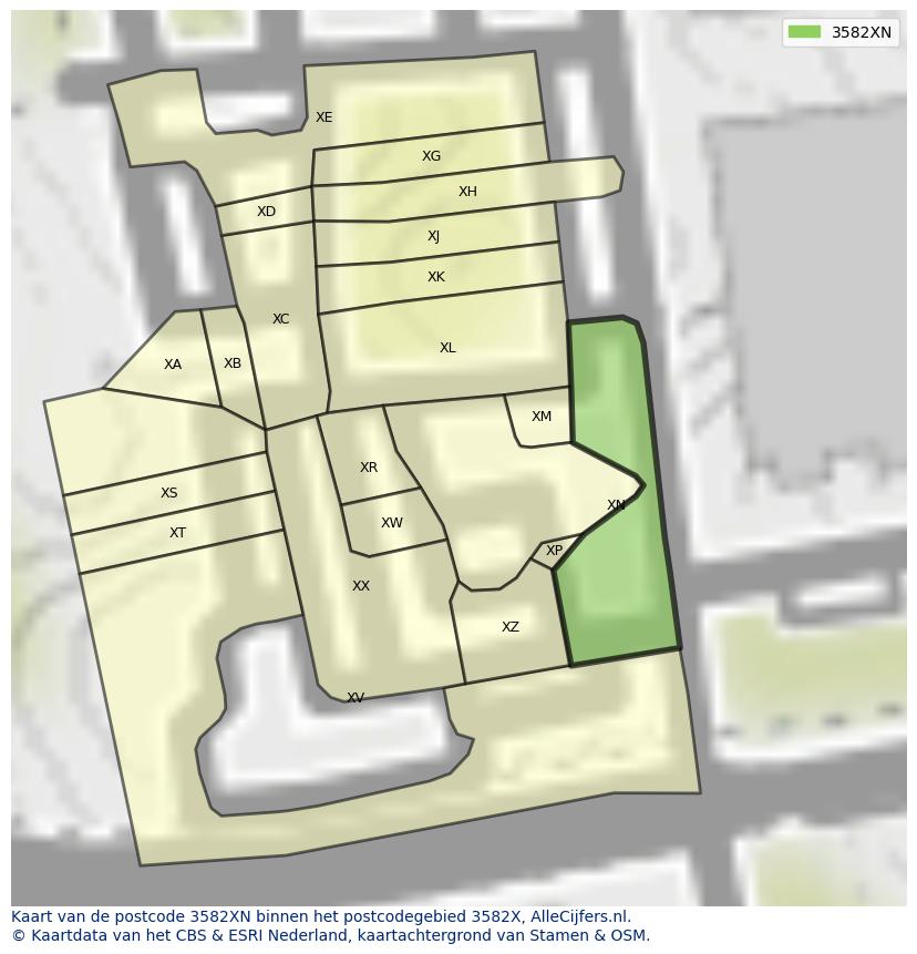 Afbeelding van het postcodegebied 3582 XN op de kaart.