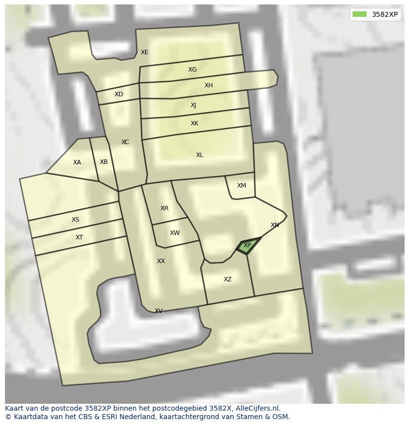 Afbeelding van het postcodegebied 3582 XP op de kaart.