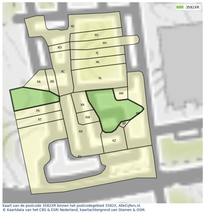 Afbeelding van het postcodegebied 3582 XR op de kaart.