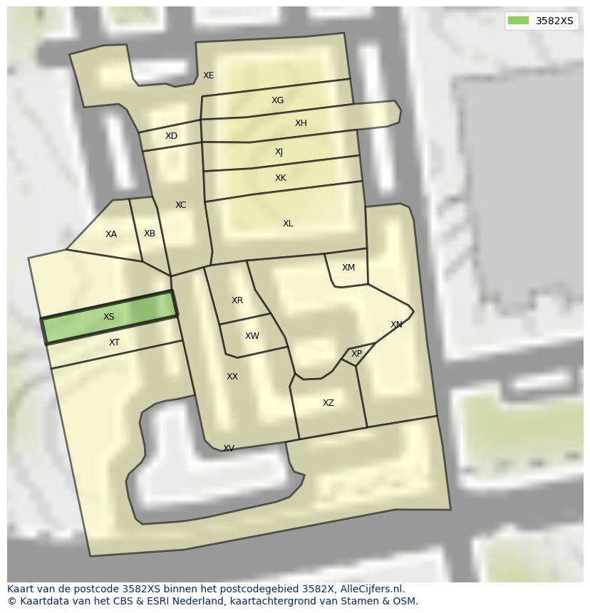 Afbeelding van het postcodegebied 3582 XS op de kaart.