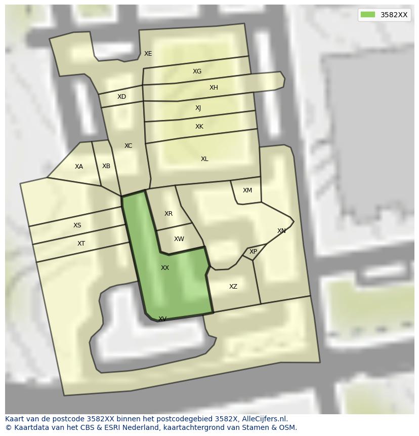 Afbeelding van het postcodegebied 3582 XX op de kaart.