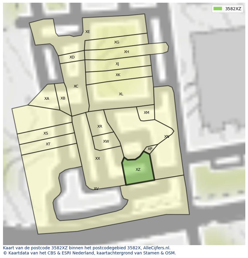 Afbeelding van het postcodegebied 3582 XZ op de kaart.