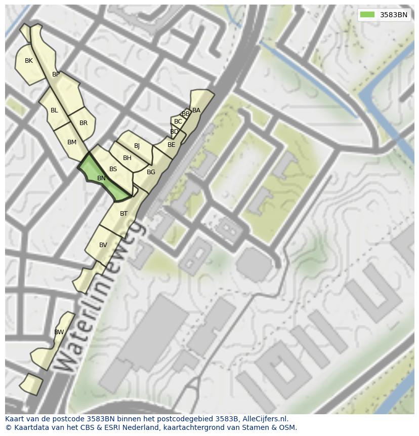 Afbeelding van het postcodegebied 3583 BN op de kaart.