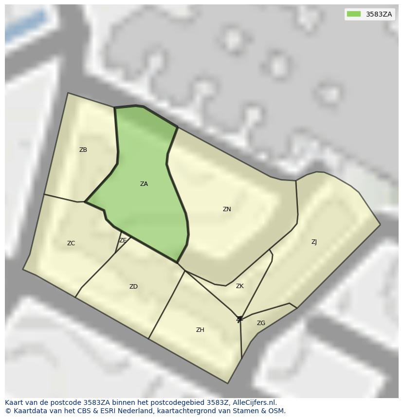 Afbeelding van het postcodegebied 3583 ZA op de kaart.