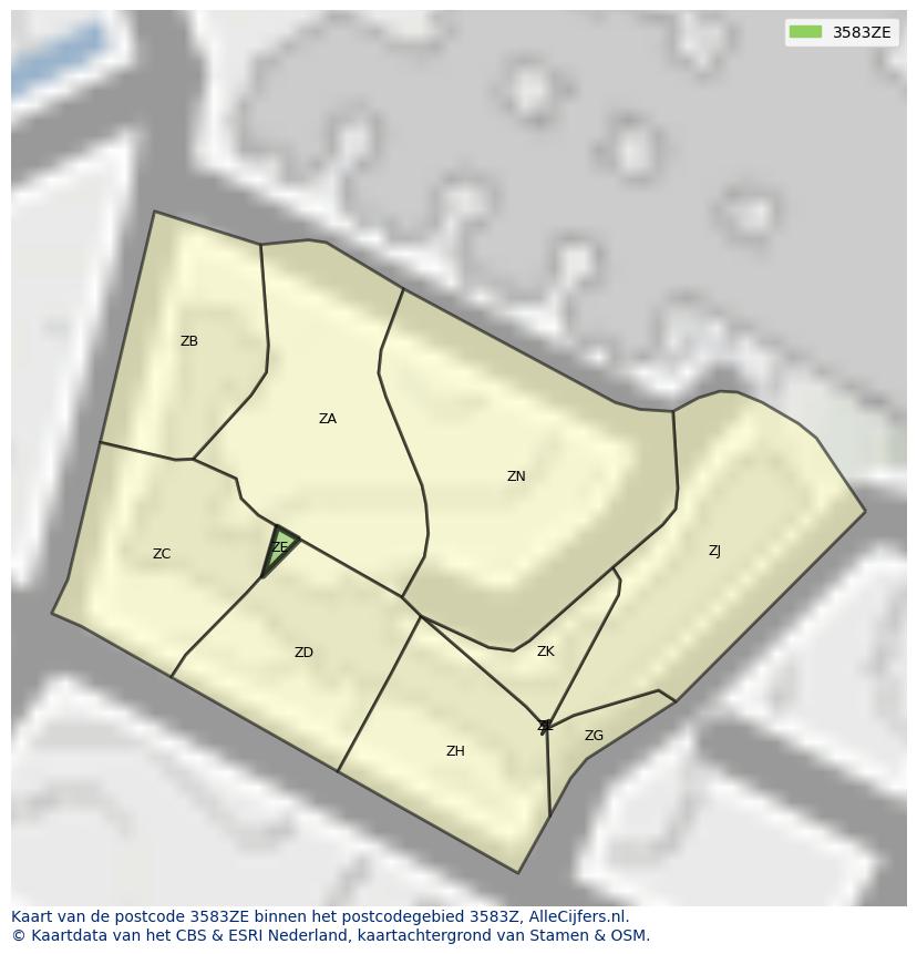 Afbeelding van het postcodegebied 3583 ZE op de kaart.