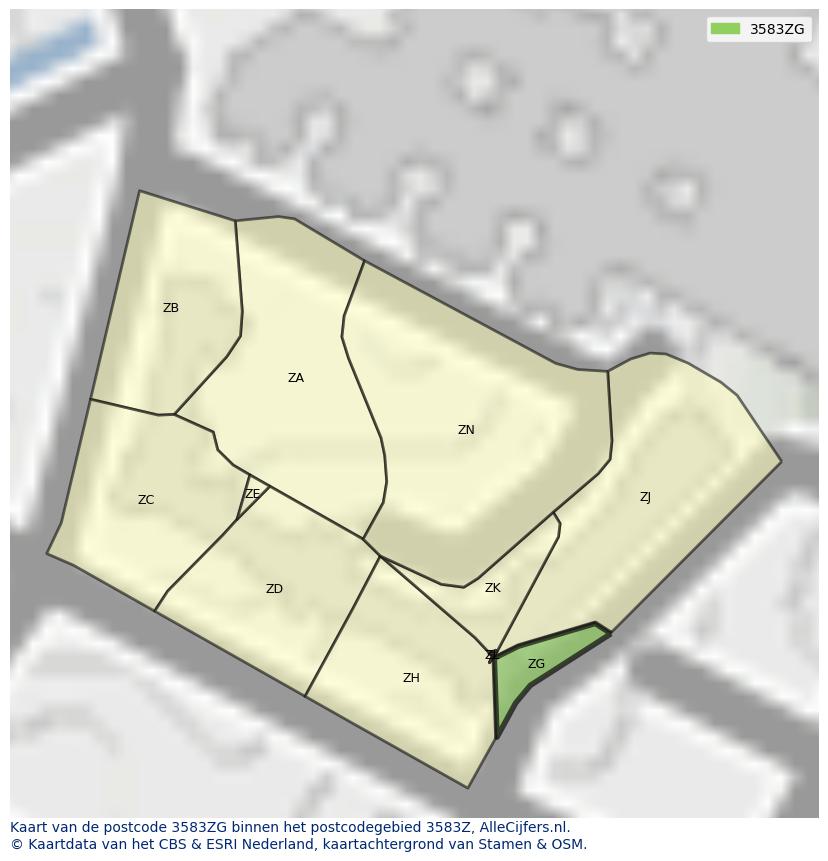 Afbeelding van het postcodegebied 3583 ZG op de kaart.
