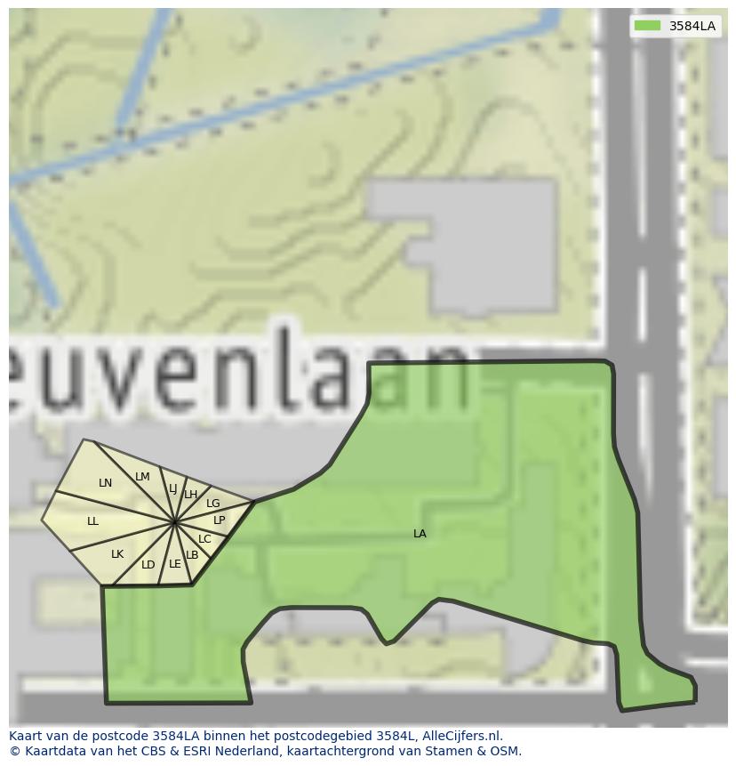 Afbeelding van het postcodegebied 3584 LA op de kaart.