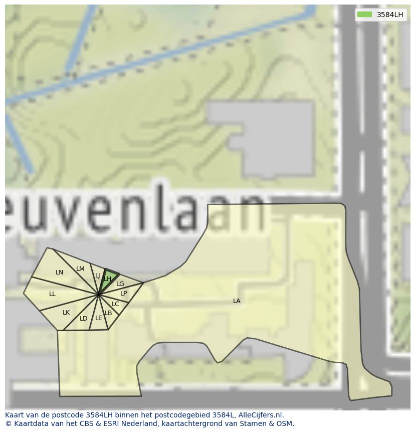 Afbeelding van het postcodegebied 3584 LH op de kaart.