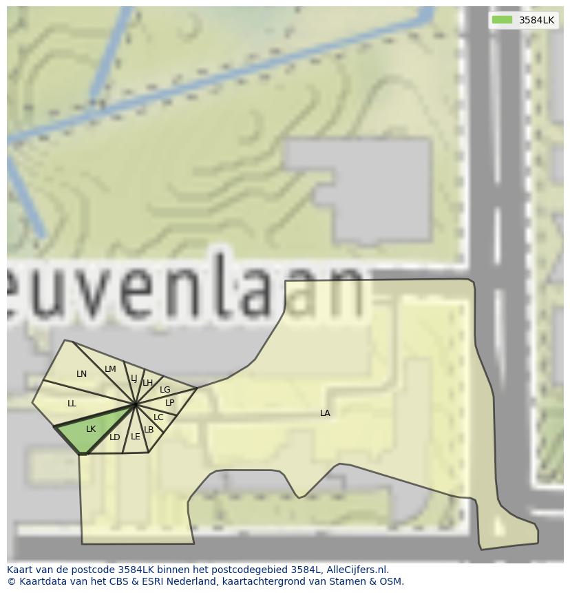 Afbeelding van het postcodegebied 3584 LK op de kaart.