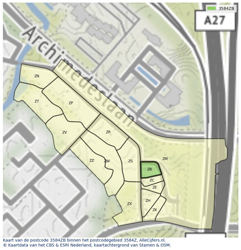 Afbeelding van het postcodegebied 3584 ZB op de kaart.
