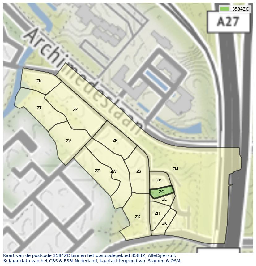 Afbeelding van het postcodegebied 3584 ZC op de kaart.